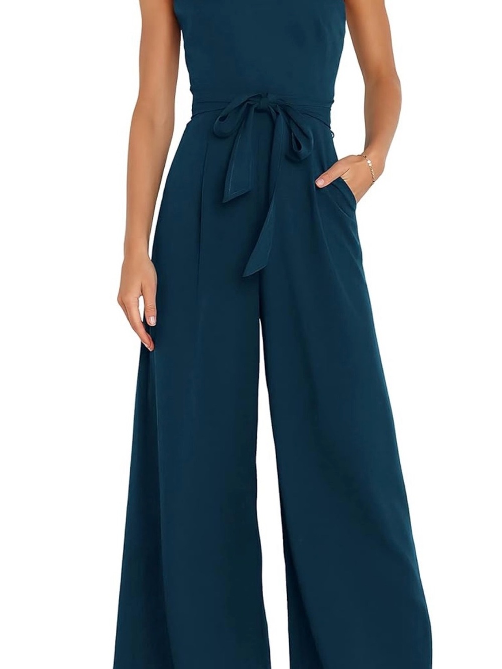 Anrabess one shoulder Wide-Leg Jumpsuit with Waist Tie